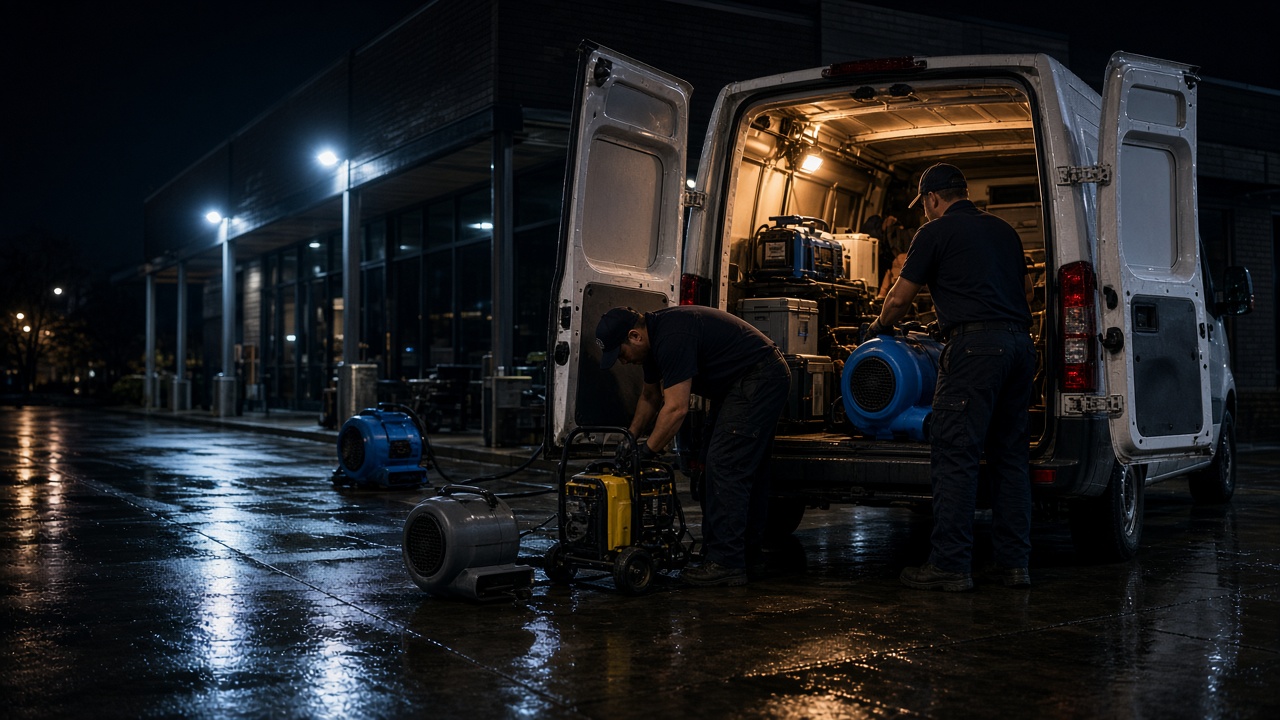 Commercial emergency response security crew at work in Widefield, Colorado