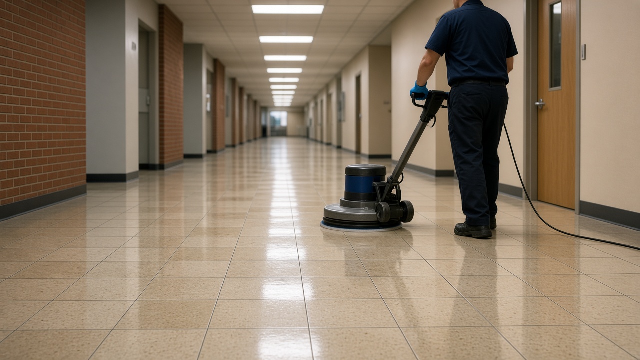 Commercial floor care vct crew at work in Falcon, Colorado