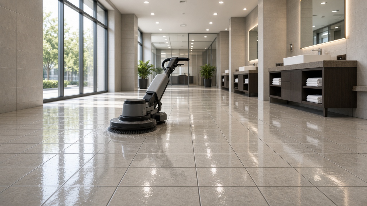 Commercial tile grout cleaning security crew at work in Widefield, Colorado