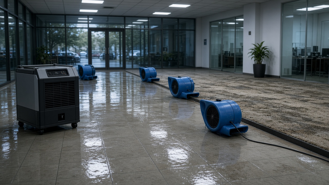 Commercial water damage restoration crew at work in Falcon, Colorado