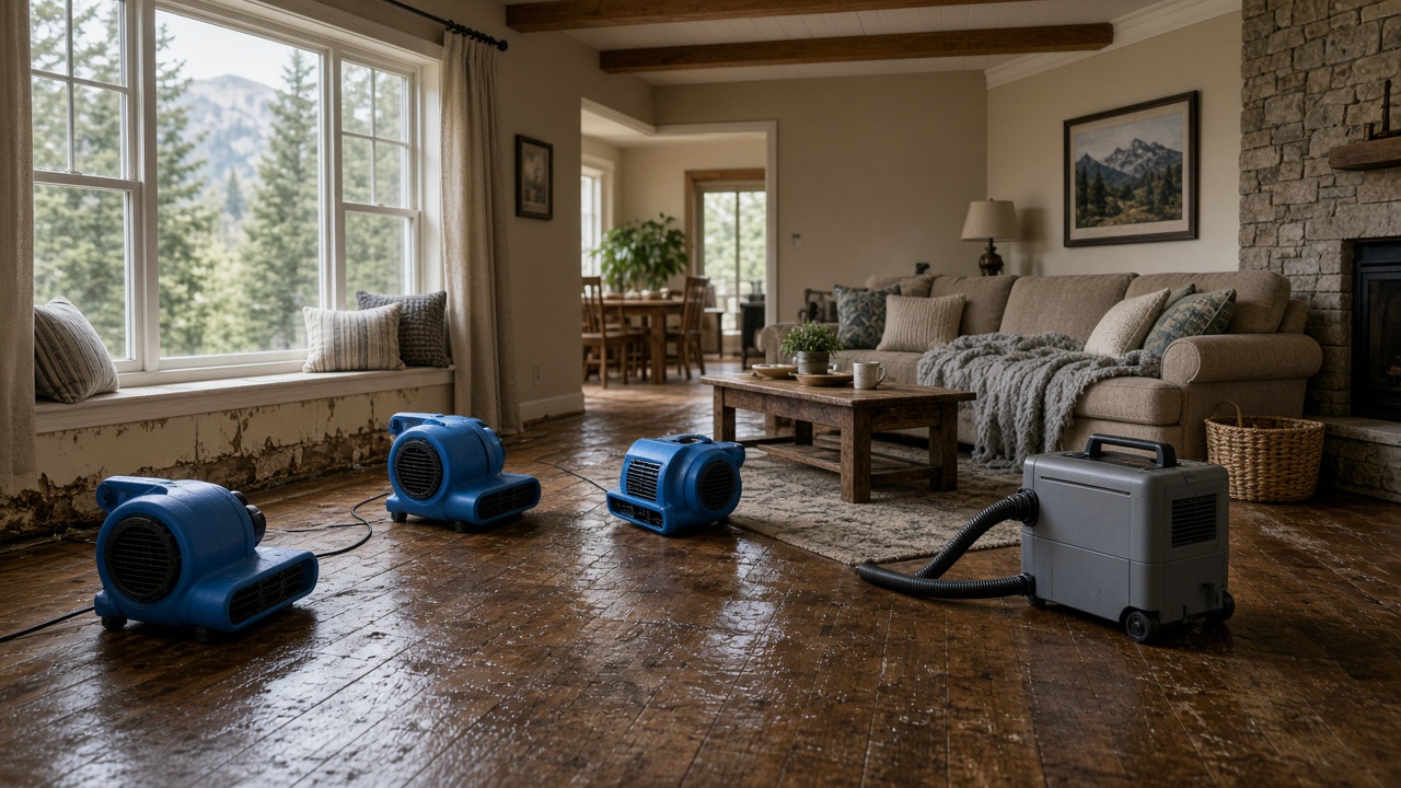 Residential restoration crew working inside a Colorado Springs home